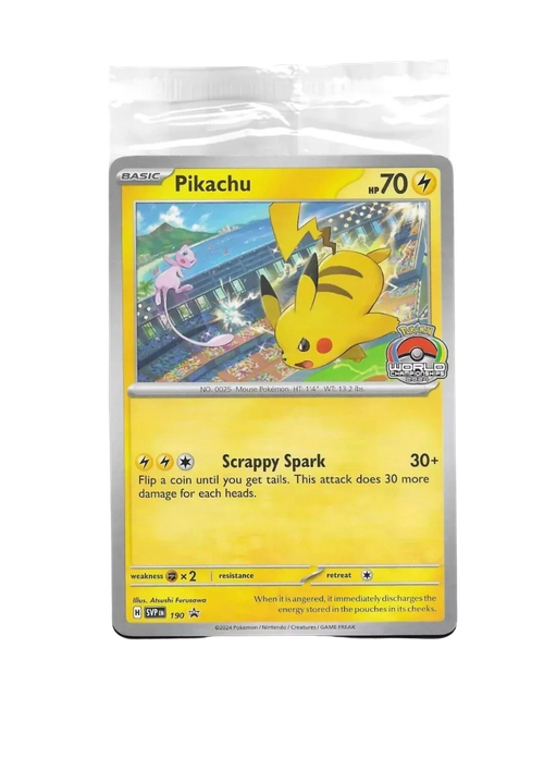 pikachu spark pokemon card 2024 Pokemon SVP EN-SV Black Star Promo Pikachu #190 World Championships PSA 10
