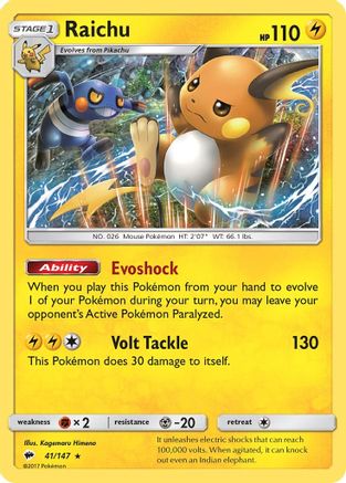 Raichu (41/147) - SM Burning Shadows Holofoil
