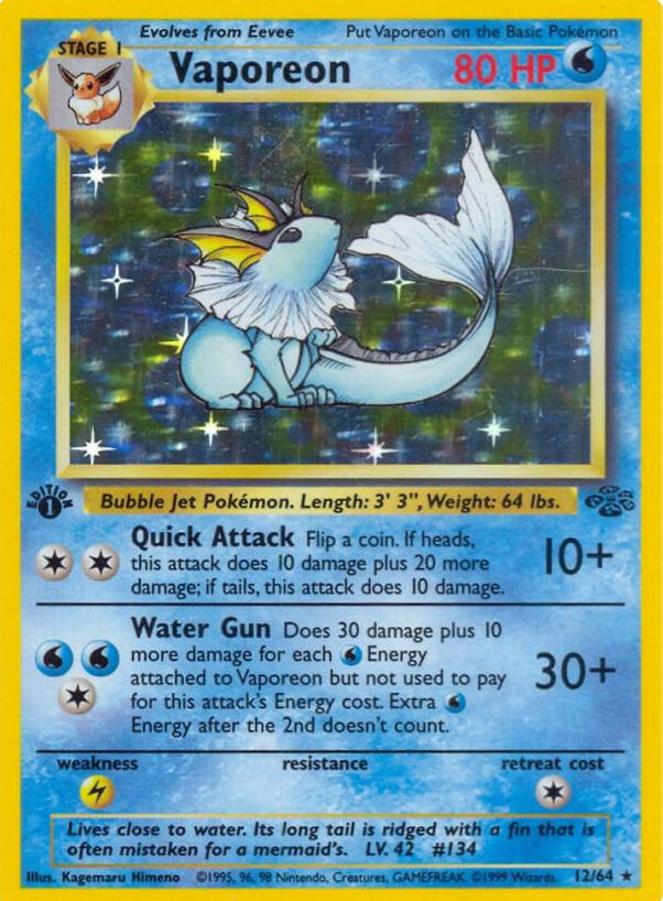Vaporeon - 12/64 - Holo 1st Edition