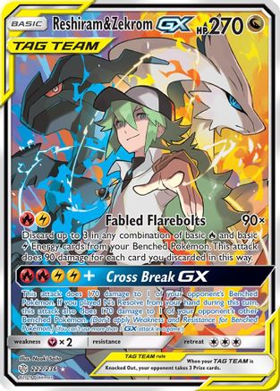 Reshiram & Zekrom GX (Full Art) (222/236) - SM  Cosmic Eclipse Holofoil