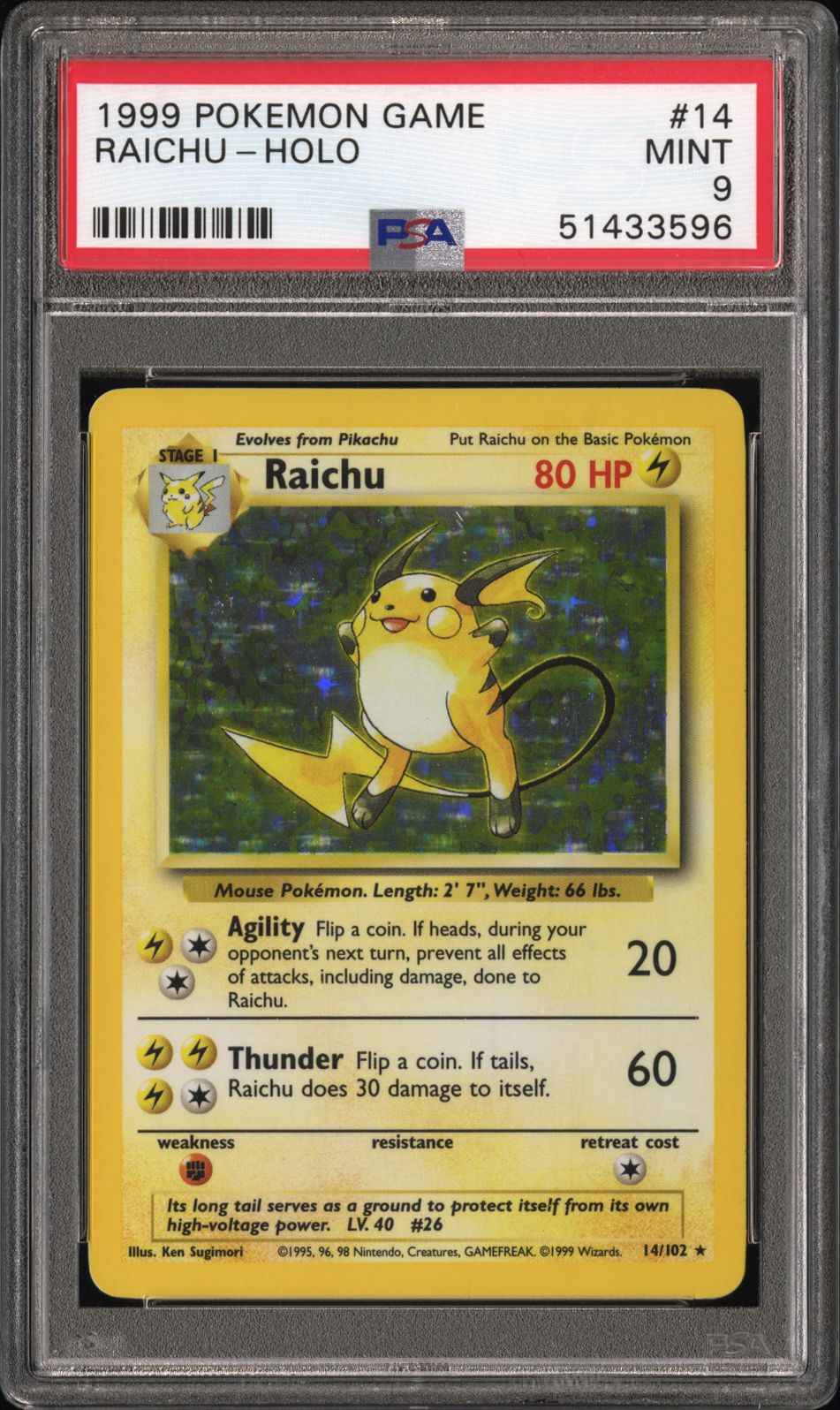 PSA 9Raichu #14/102 Base Set Unlimited