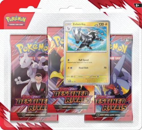 Scarlet & Violet: Destined Rivals 3 Pack Blister w/ Zebstrika Promo Scarlet & Violet: Destined Rivals 3 Pack Blister w/ Zebstrika Promo