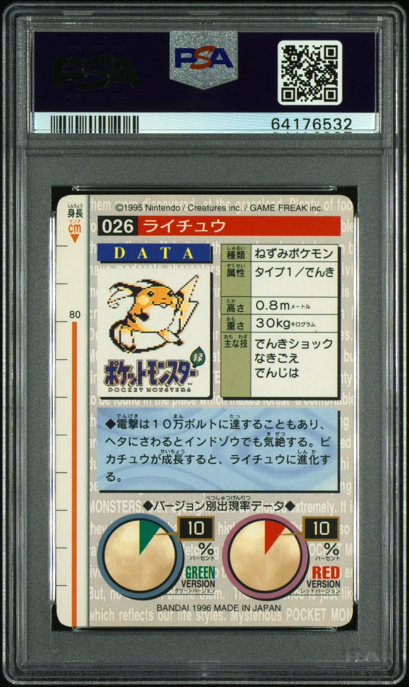 PSA 10 RAICHU CARDDASS VENDING