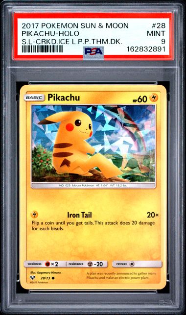PSA 9 PIKACHU-HOLO SUN & MOON S.L-CRKD.ICE L.P.P.THM.DK.