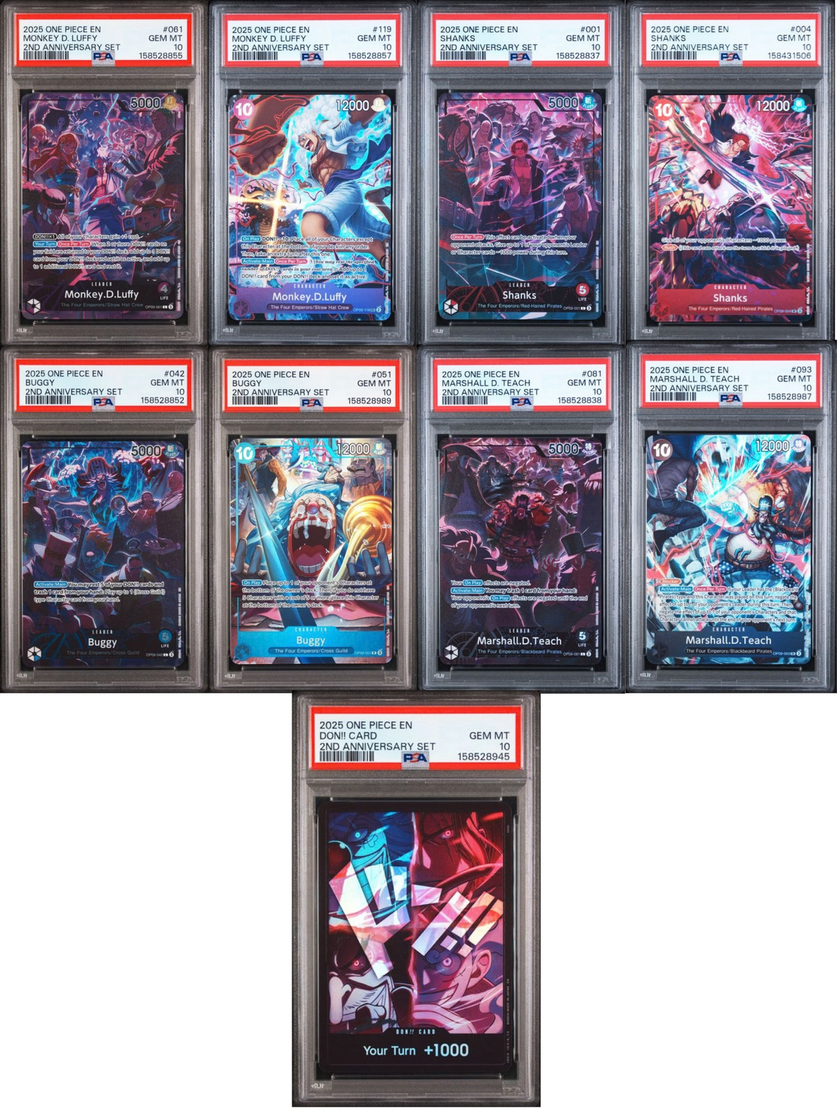 PSA 10 ONE PIECE ENGLISH VERSION 2ND ANNIVERSARY COMPLETE SET