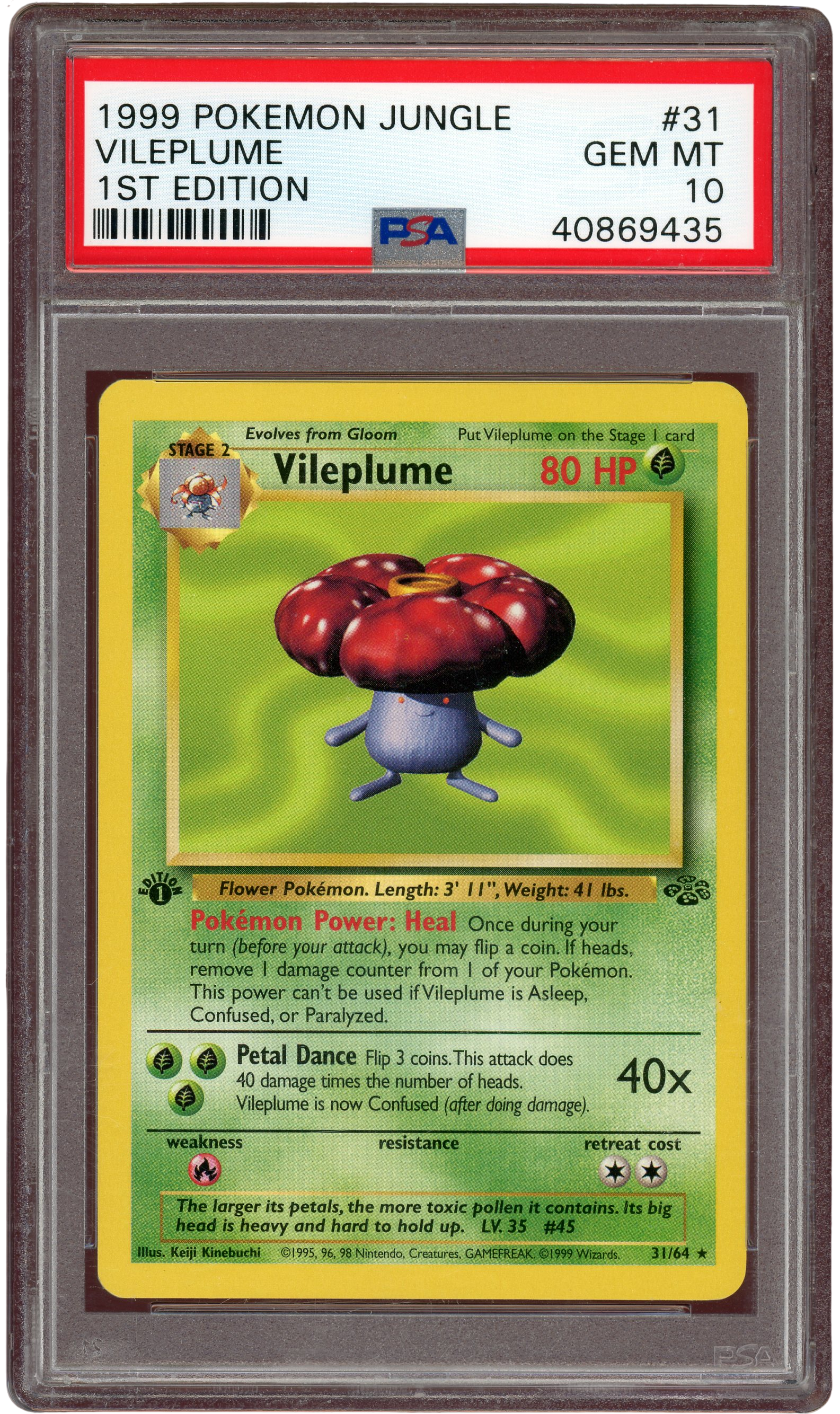 PSA 10 VILEPLUME 1ST EDITION JUNGLE 1999