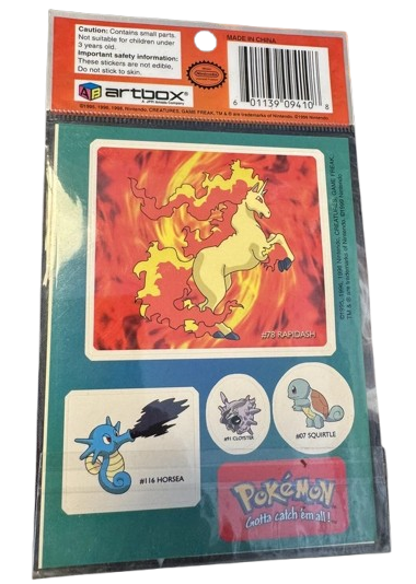 1998 Pokemon Artbox Blastoise Super Size 2 Stickers : Rapidash, Squirtle, Horsea and Cloyster