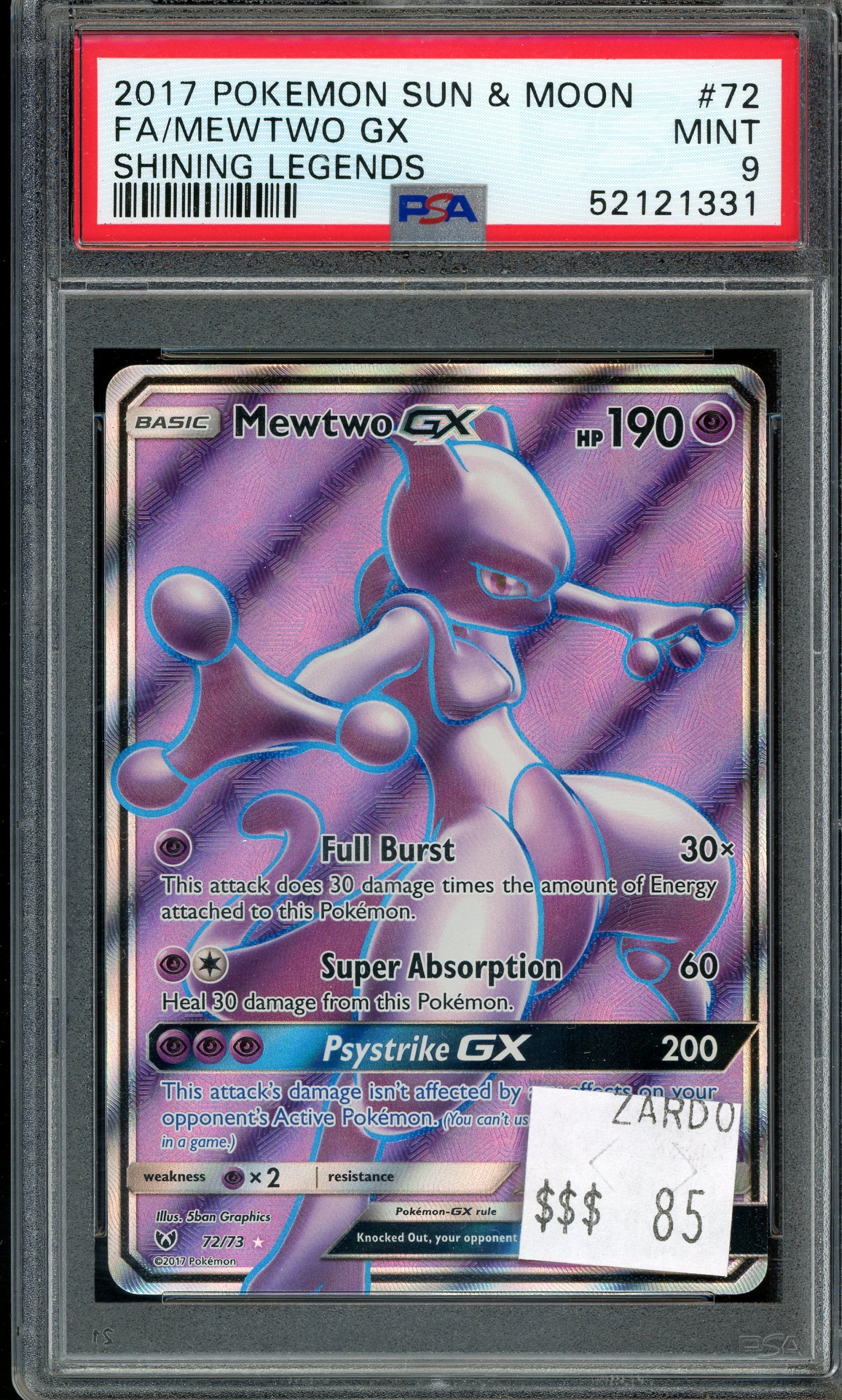 PSA 9 FA/MEWTWO GX SHINING LEGENDS