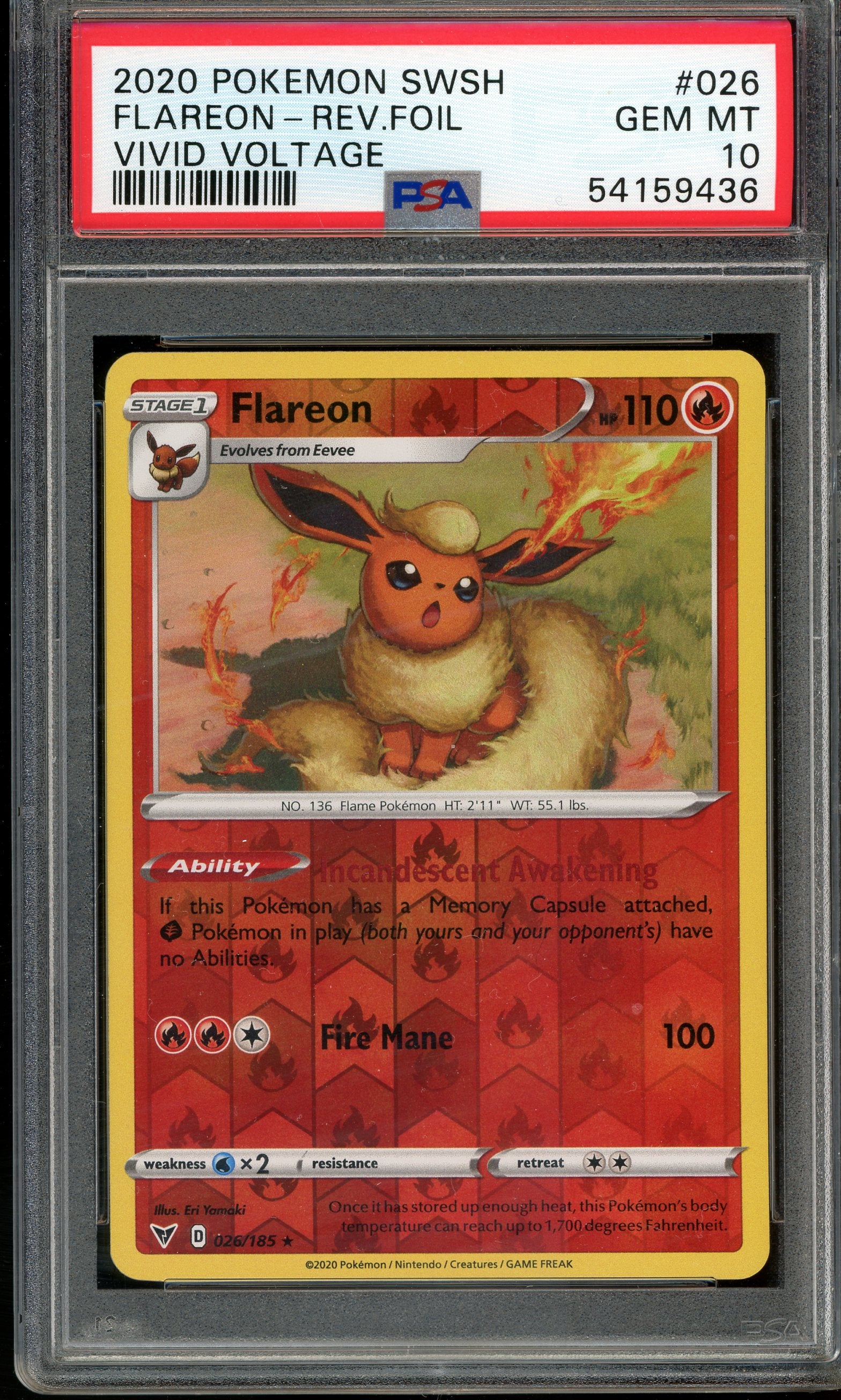 PSA 10 FLAREON-REV.FOIL VIVID VOLTAGE