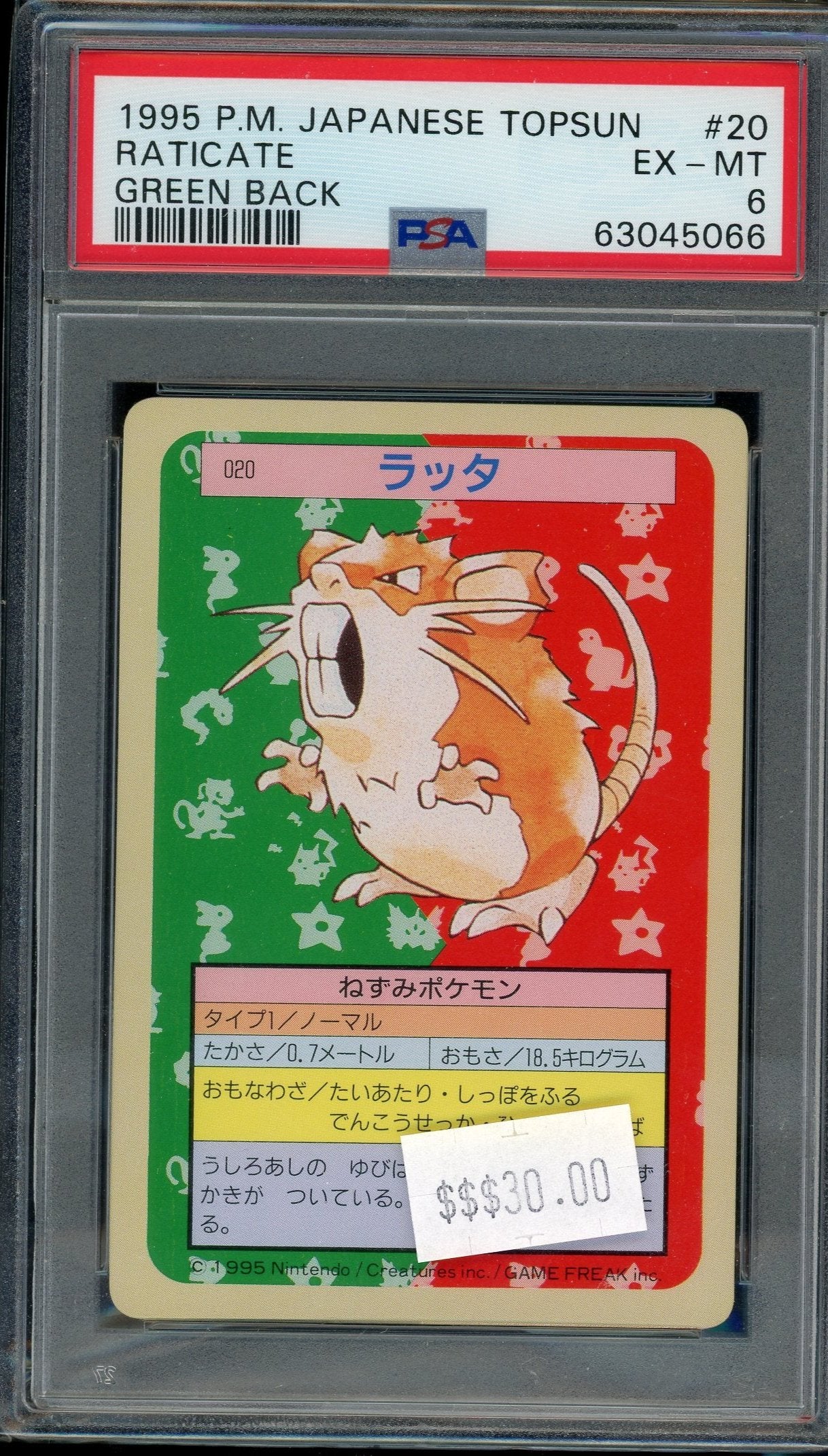 PSA 6 RATICATE GREEN BACK