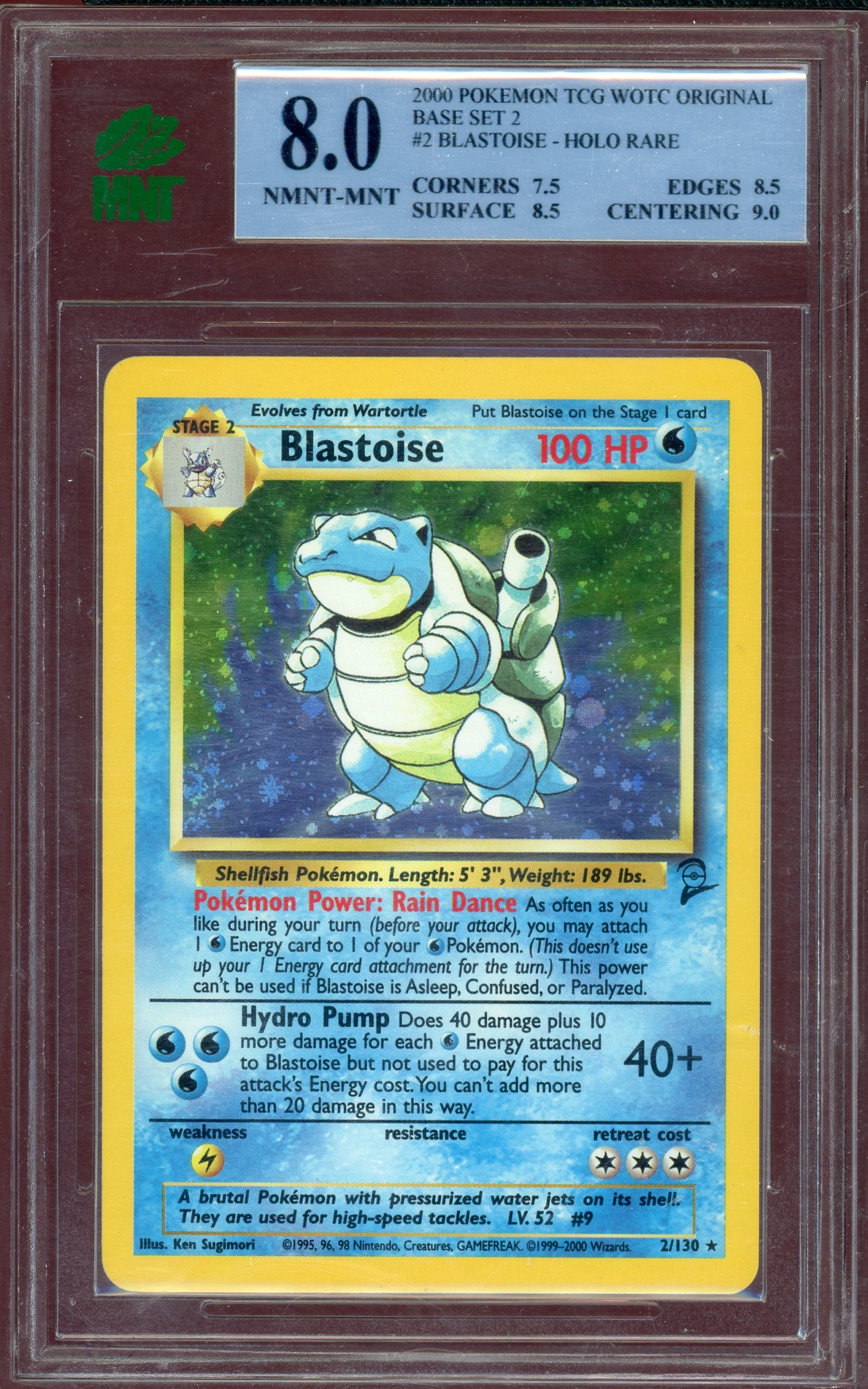 MNT 8 BLASTOISE HOLO BASE SET 2