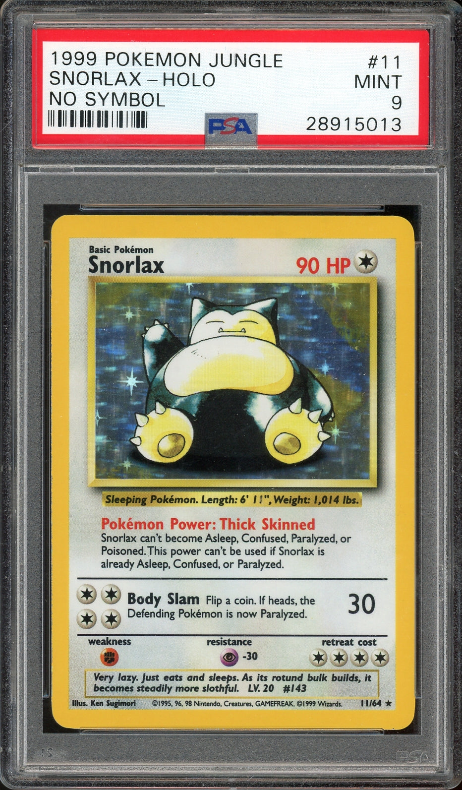 PSA 9 SNORLAX HOLO JUNGLE NO SYMBOL