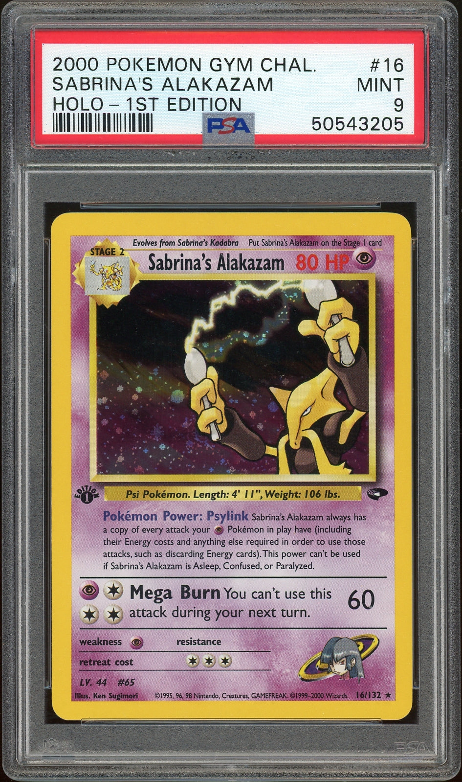 PSA 9 SABRINA'S ALAKAZAM HOLO GYM CHALLENGE 1ST EDITION