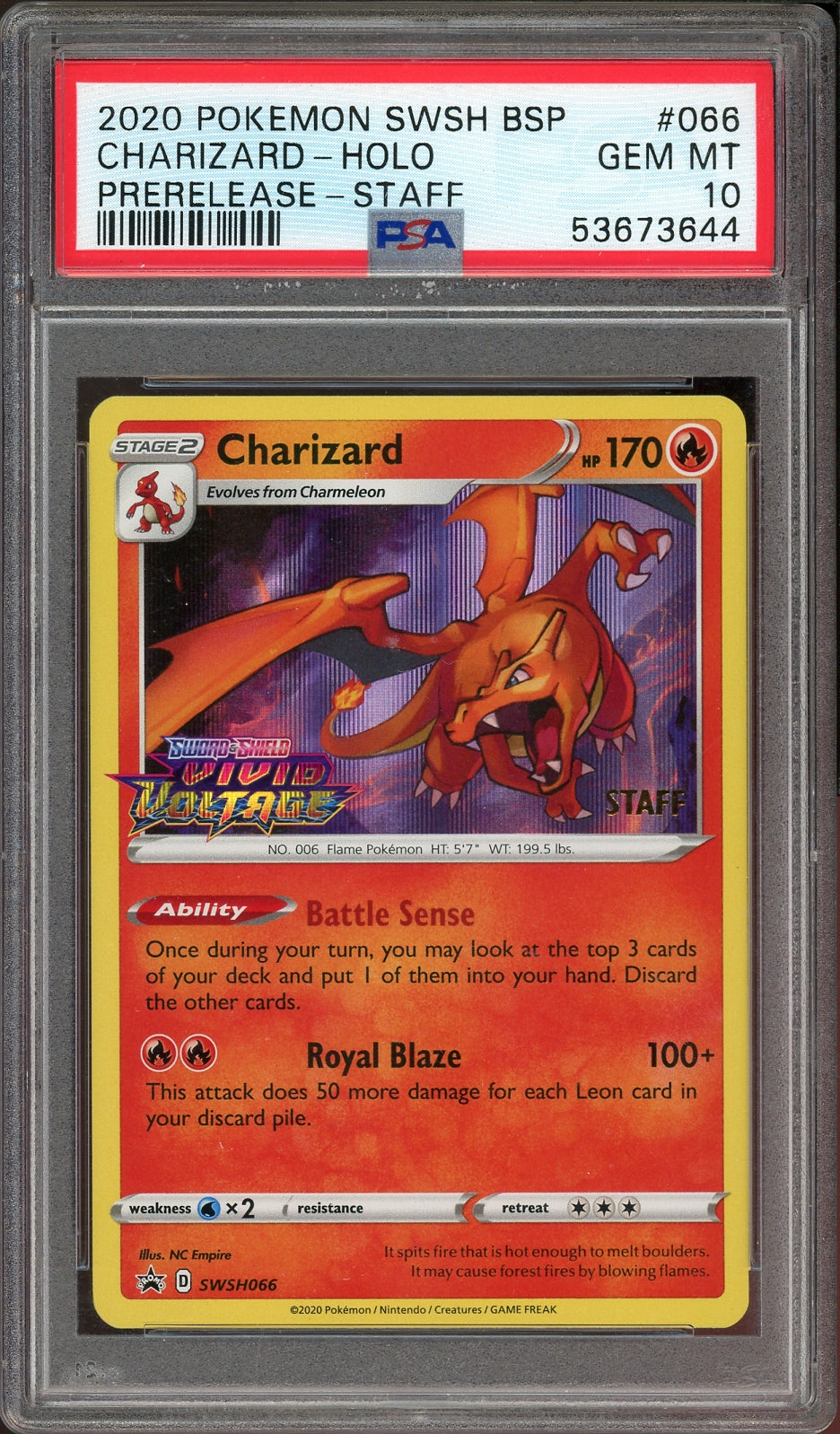PSA 10 CHARIZARD STAFF PRERELEASE VIVID VOLTAGE