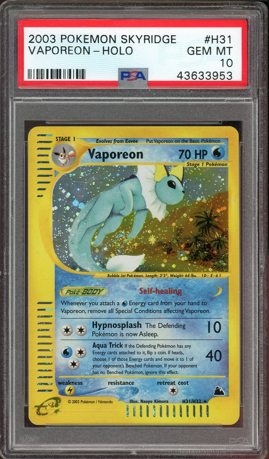 PSA 10 VAPOREON HOLO SKYRIDGE