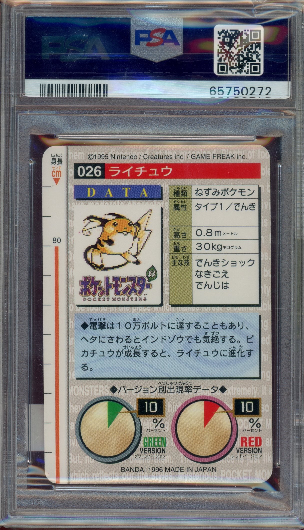 PSA 10 RAICHU CARDDASS VENDING