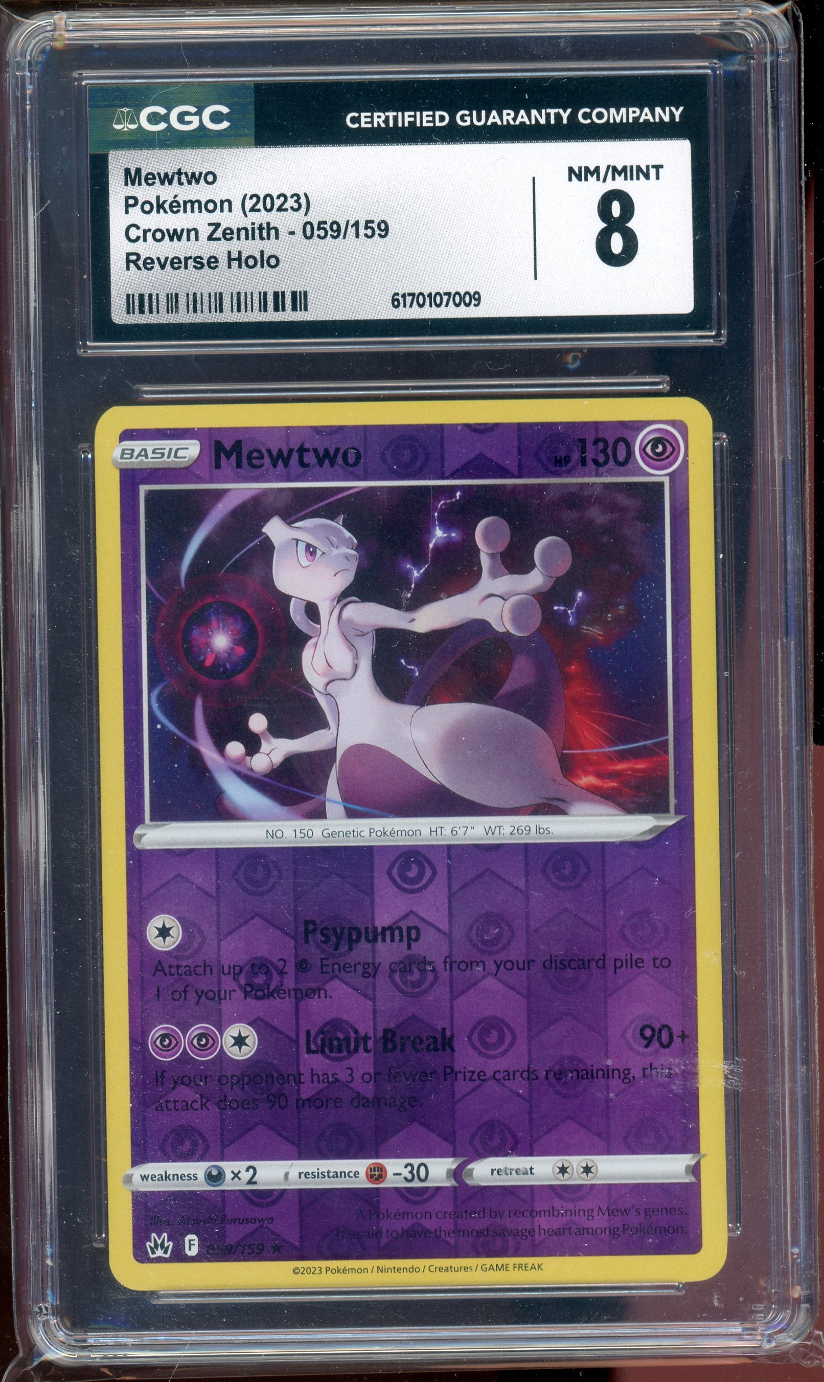 CGC 8 MEWTWO CROWN ZENITH REVERSE