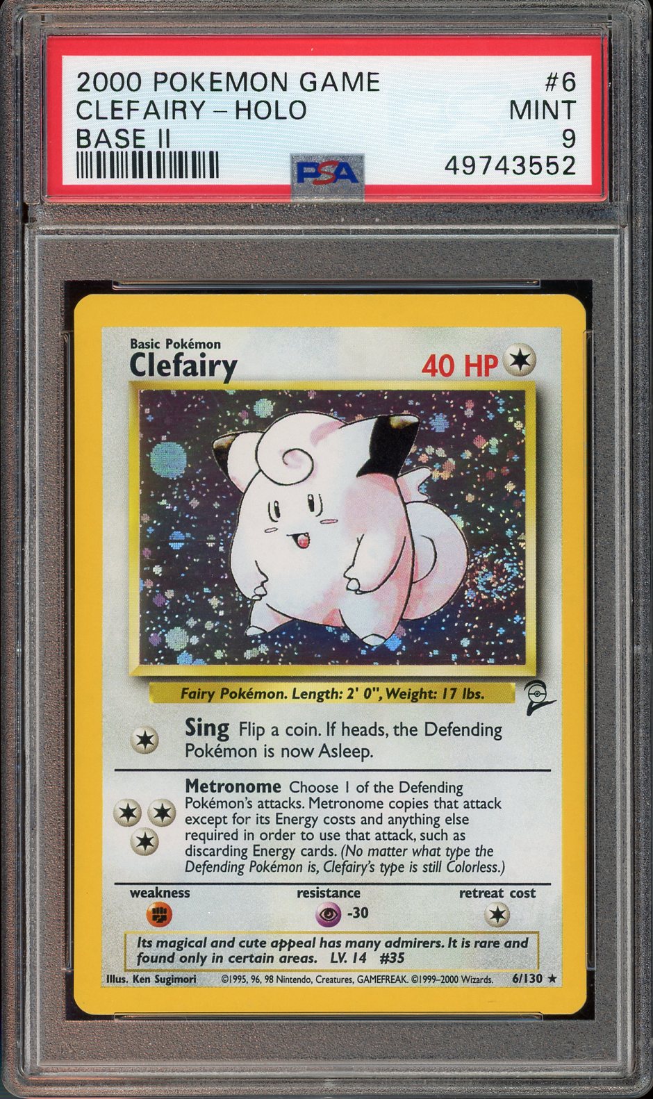 PSA 9 CLEFAIRY HOLO BASE SET 2