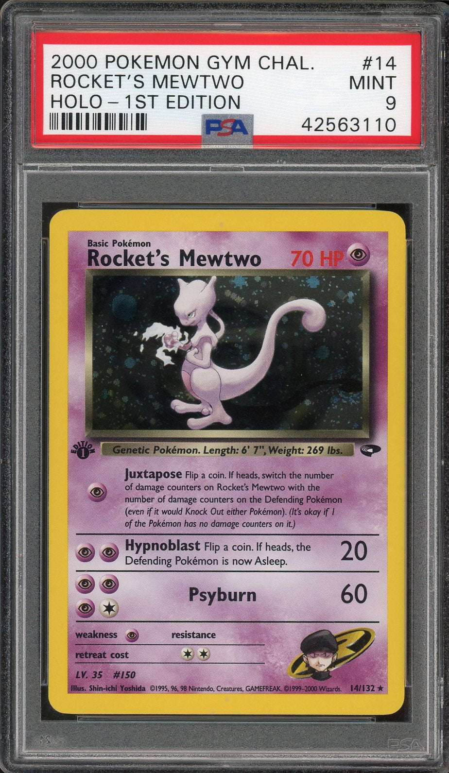 PSA 9 ROCKET'S MEWTWO HOLO GYM CHALLENGE 1ST ED