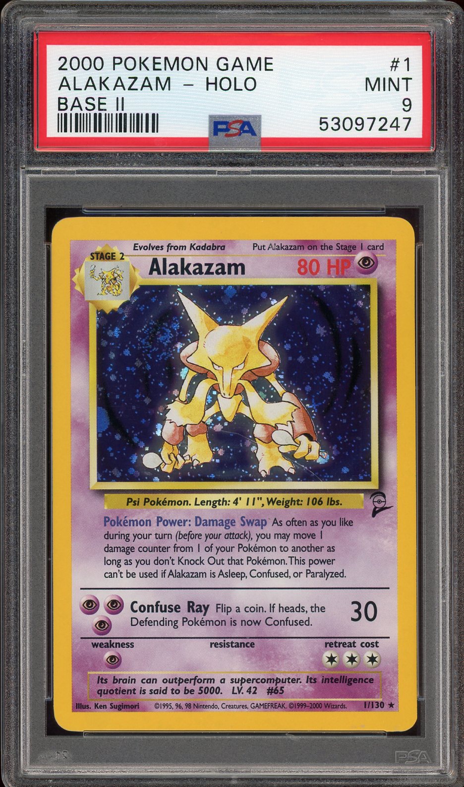 PSA 9 ALAKAZAM HOLO BASE 2