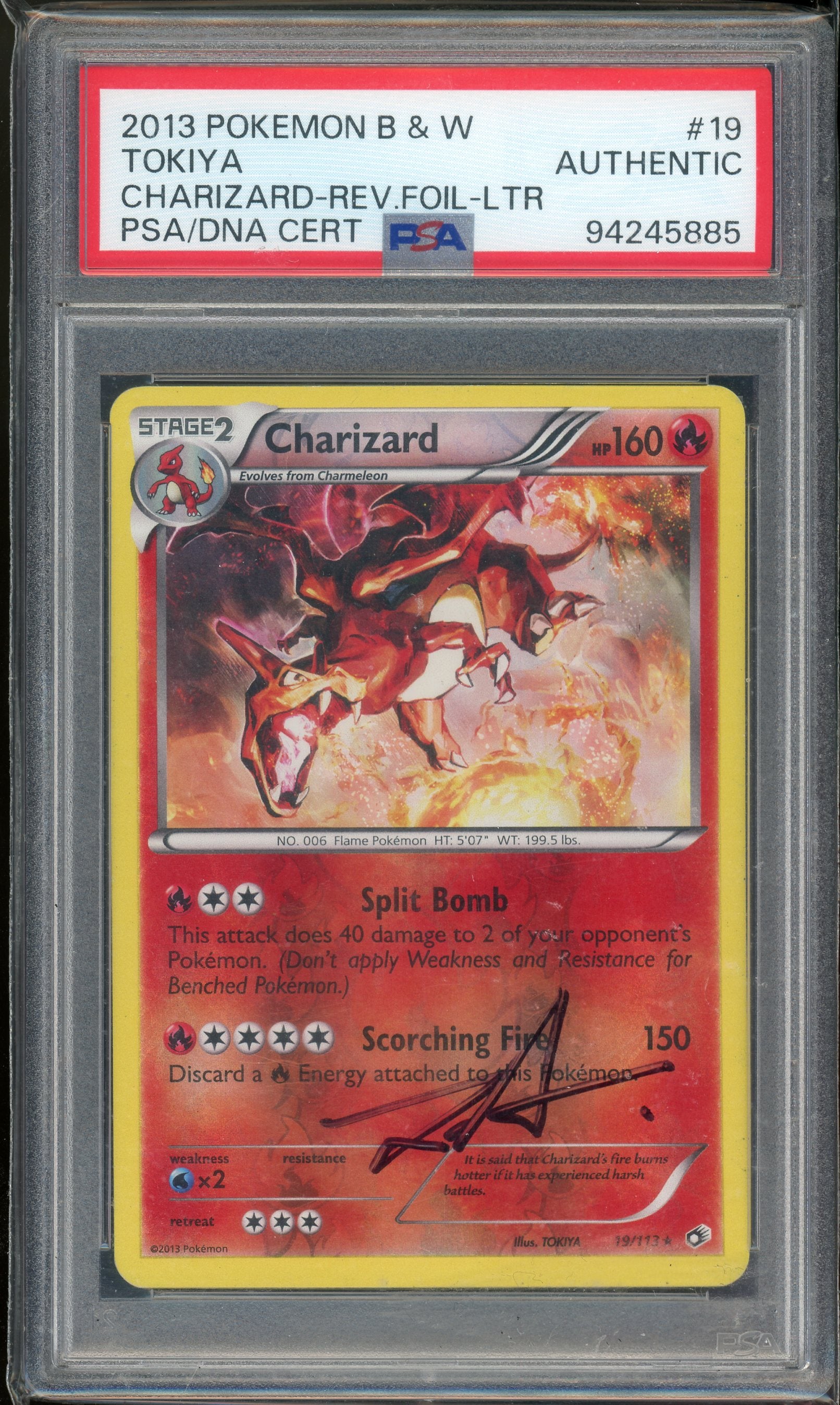 PSA DNA CERT CHARIZARD B&W TOKIYA SIGN