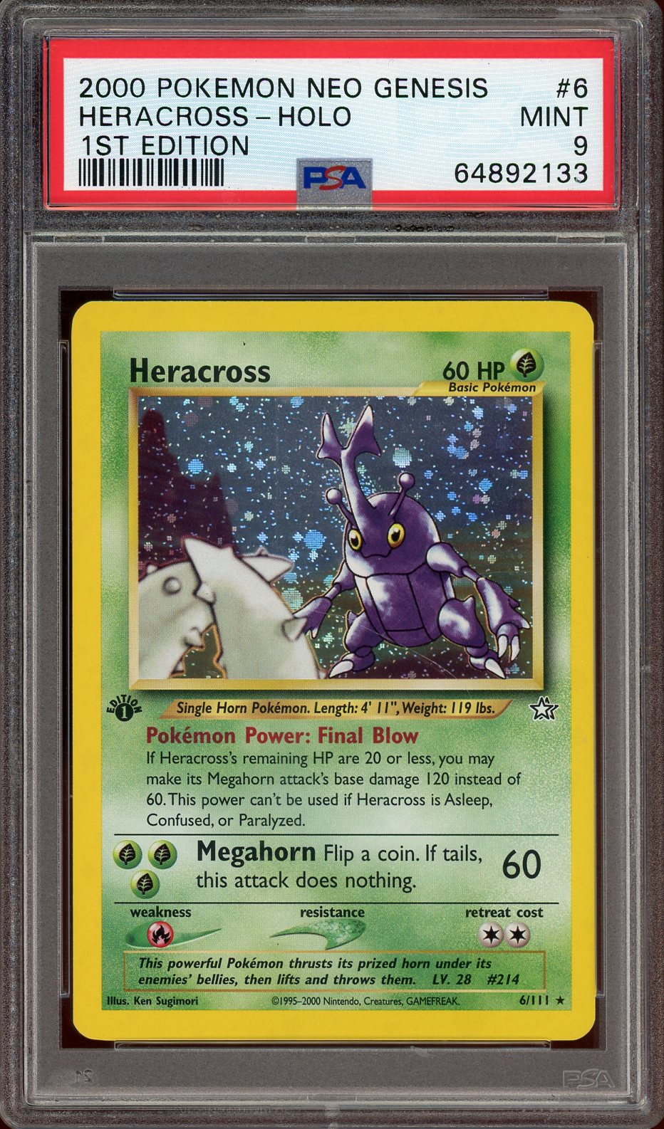 PSA 9 HERACROSS HOLO NEO GENESIS 1ST ED