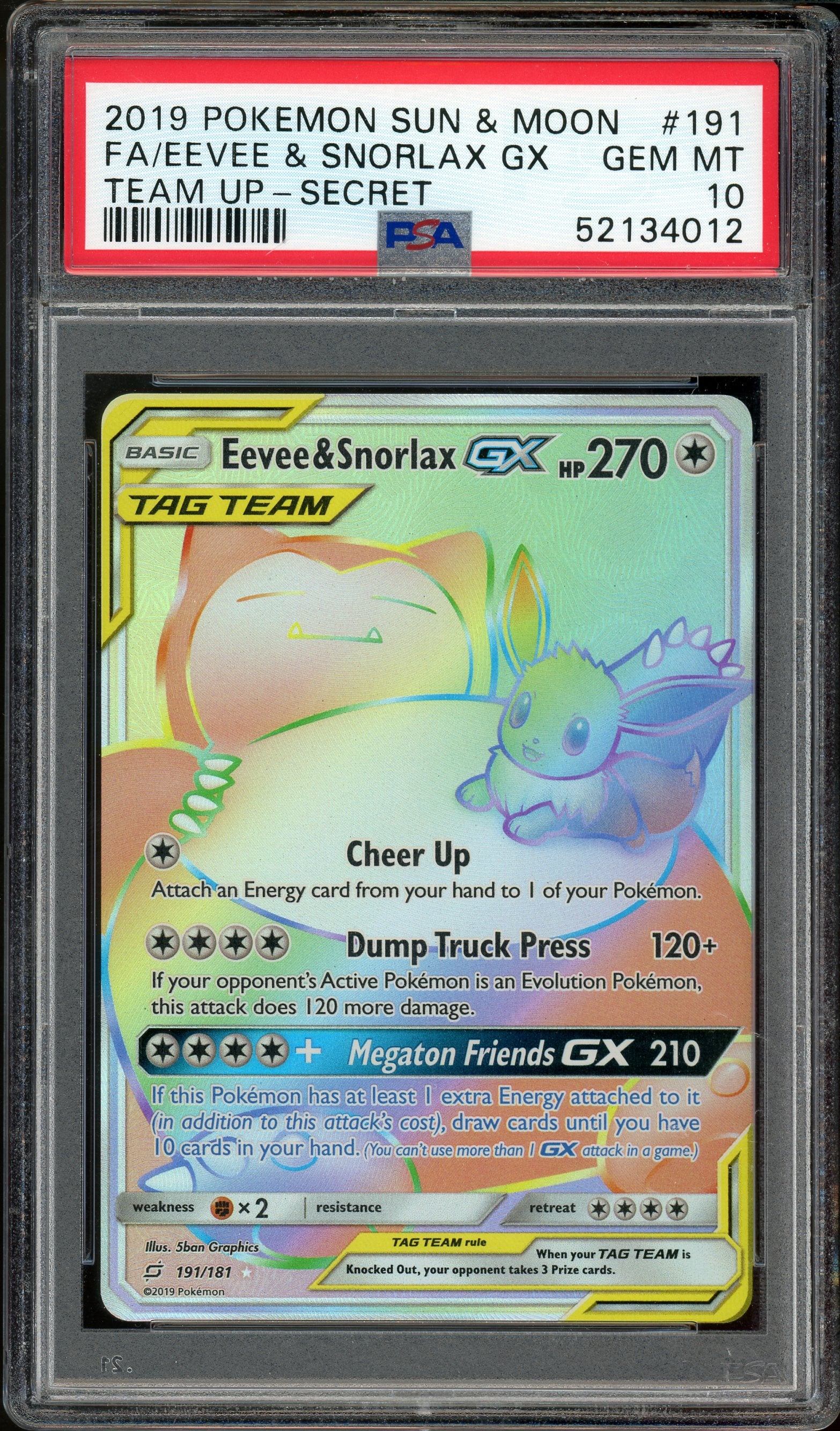 PSA 10 FA/EEVEE & SNORLAX GX TEAM UP-SECRET