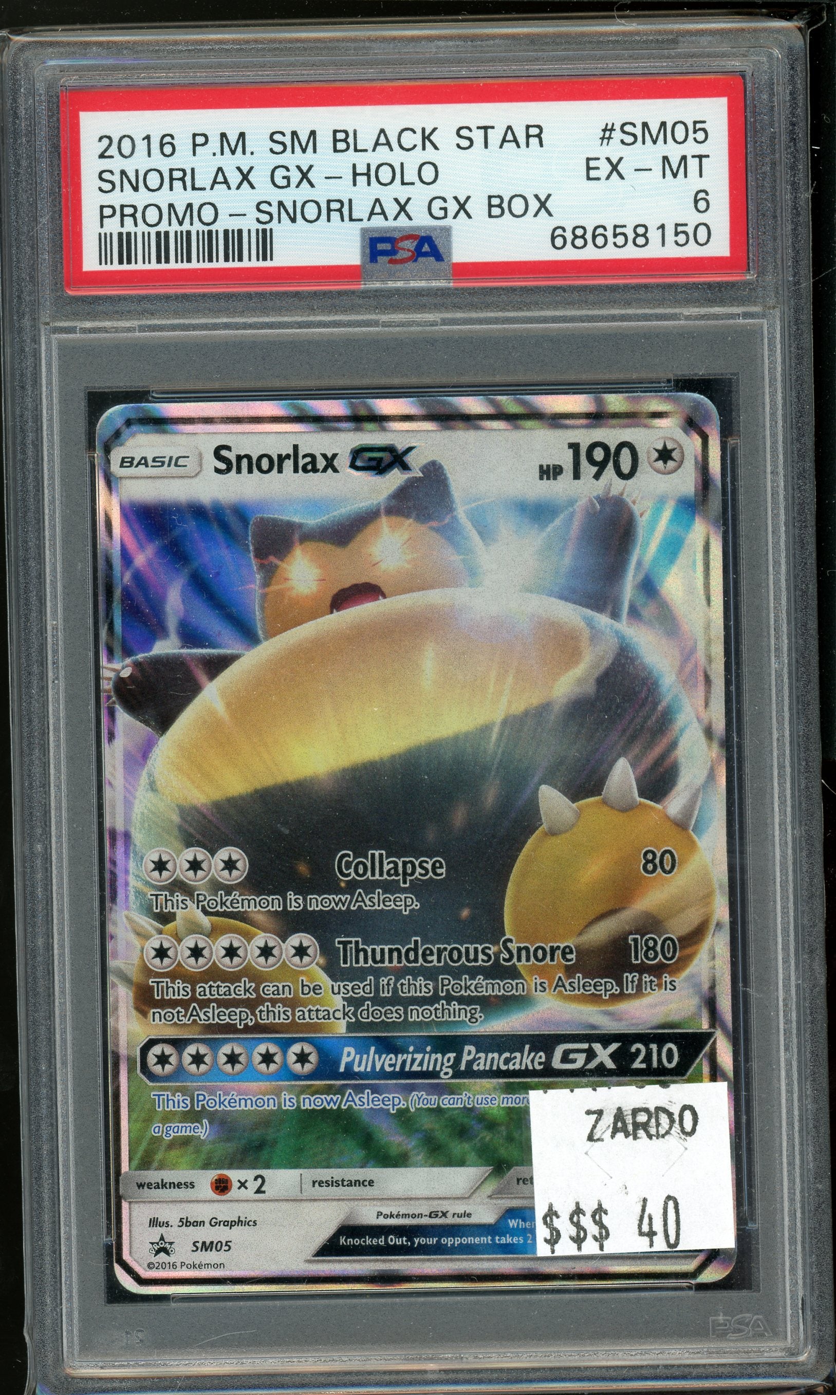 PSA 6 SNORLAX GX-HOLO PROMO-SNORLAX GX BOX PSA 6 SNORLAX GX-HOLO PROMO-SNORLAX GX BOX