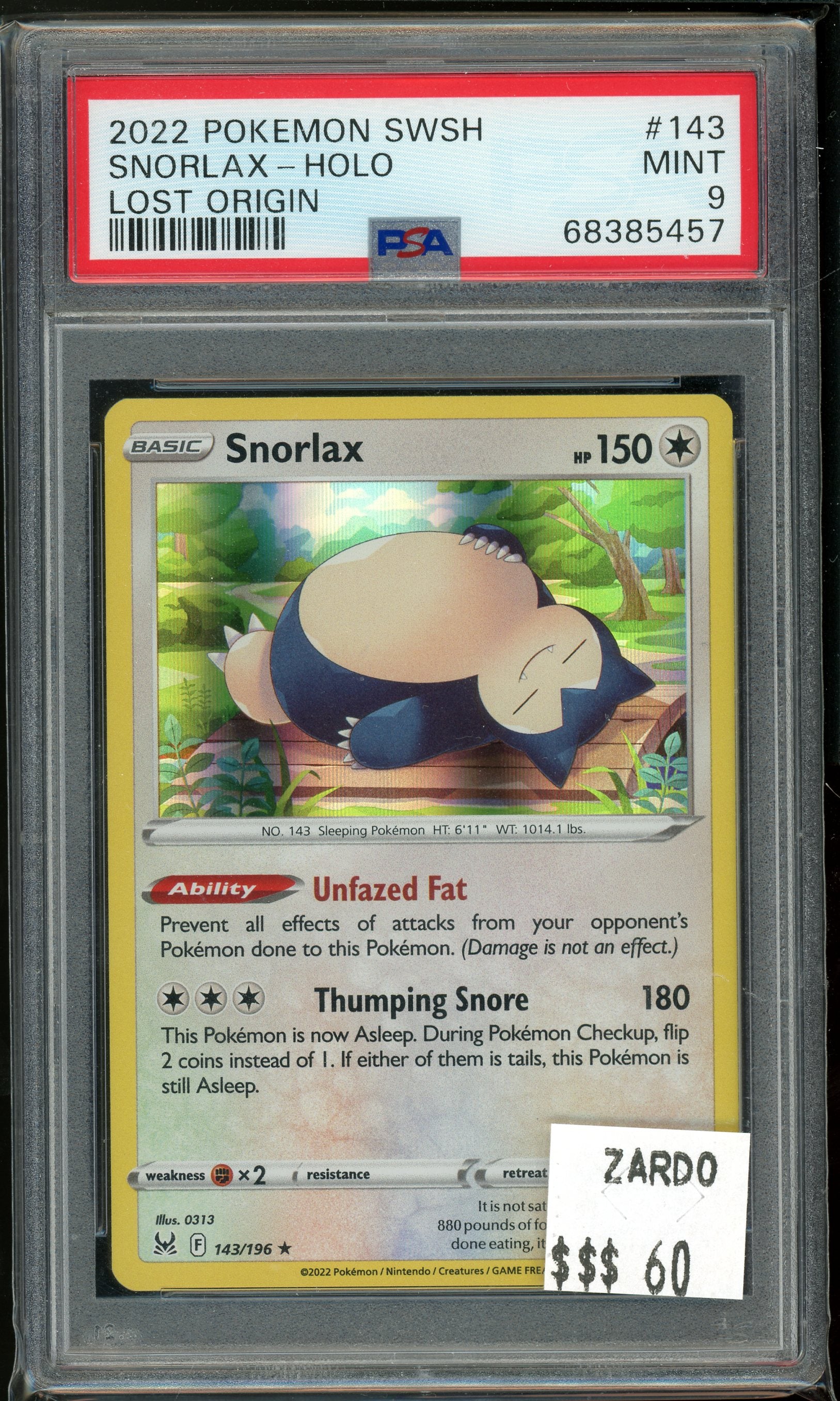 PSA 9 SNORLAX-HOLO LOST ORIGIN