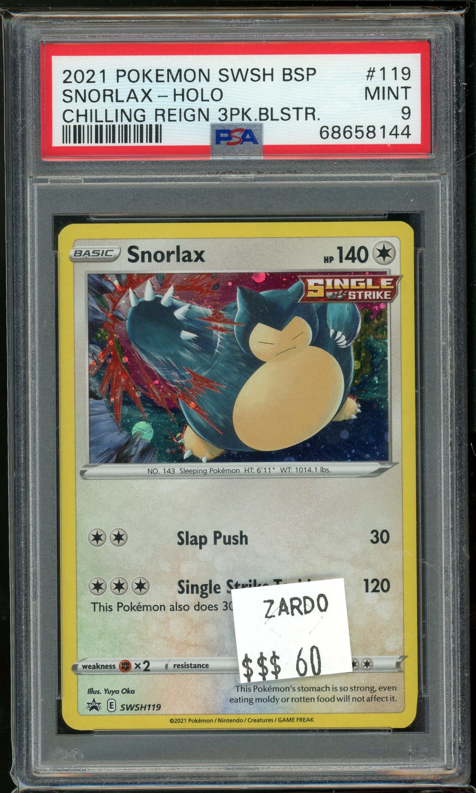PSA 9 SNORLAX-HOLO CHILLING REIGN 3PK.BLSTR.