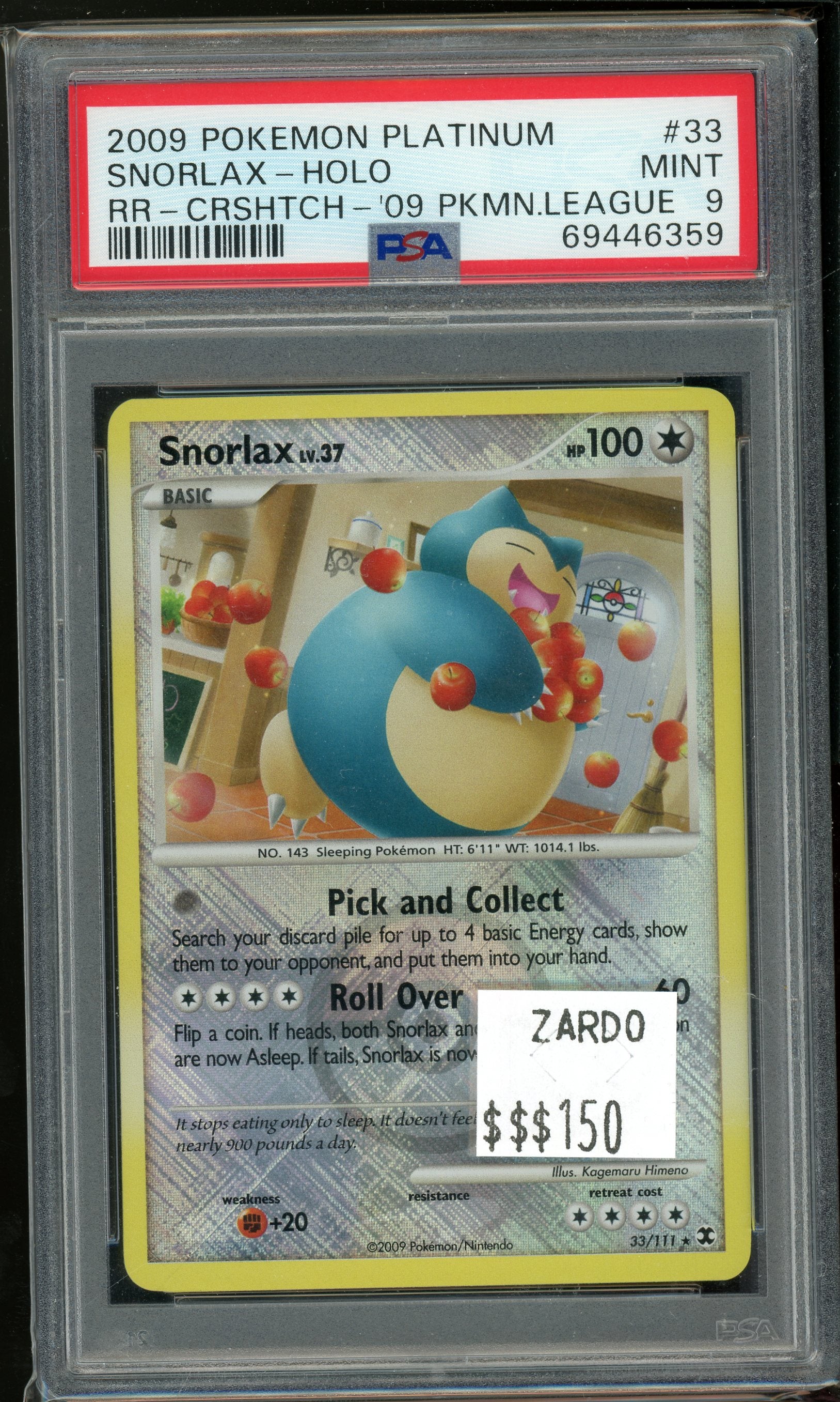 PSA 9 SNORLAX-HOLO RR-CRSHTCH-'09 PKMN.LEAGUE