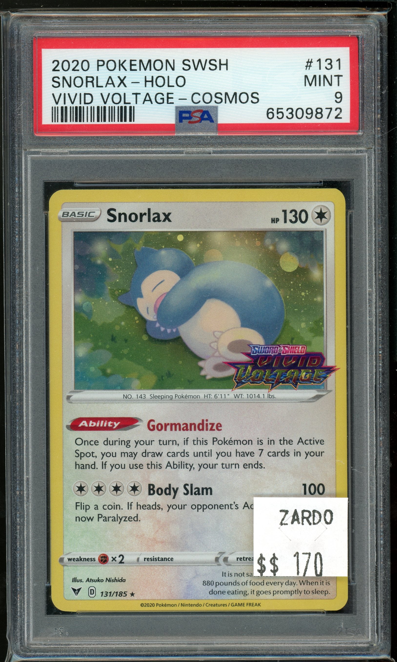 PSA 9 SNORLAX-HOLO VIVID VOLTAGE-COSMOS