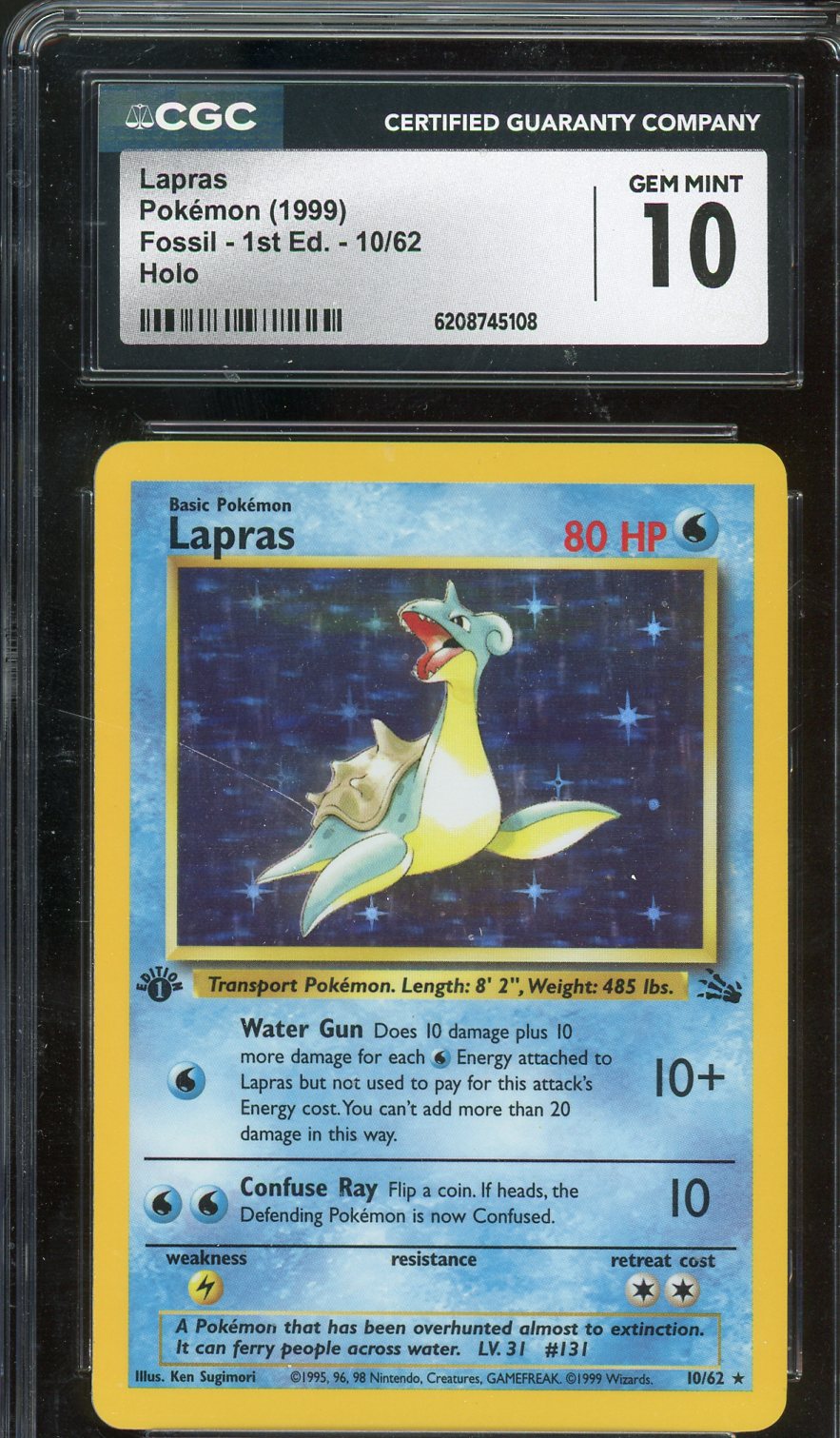 CGC 10 LAPRAS FOSSIL 1ST ED HOLO
