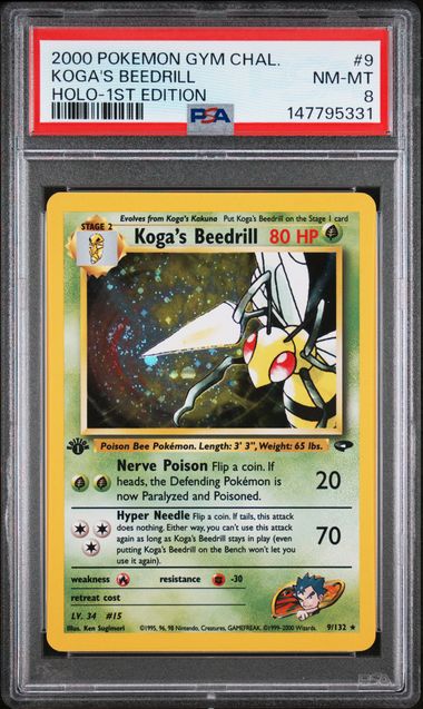 PSA 8 GYM CHALLENGE KOGA'S BEEDRILL HOLO-1ST EDITION