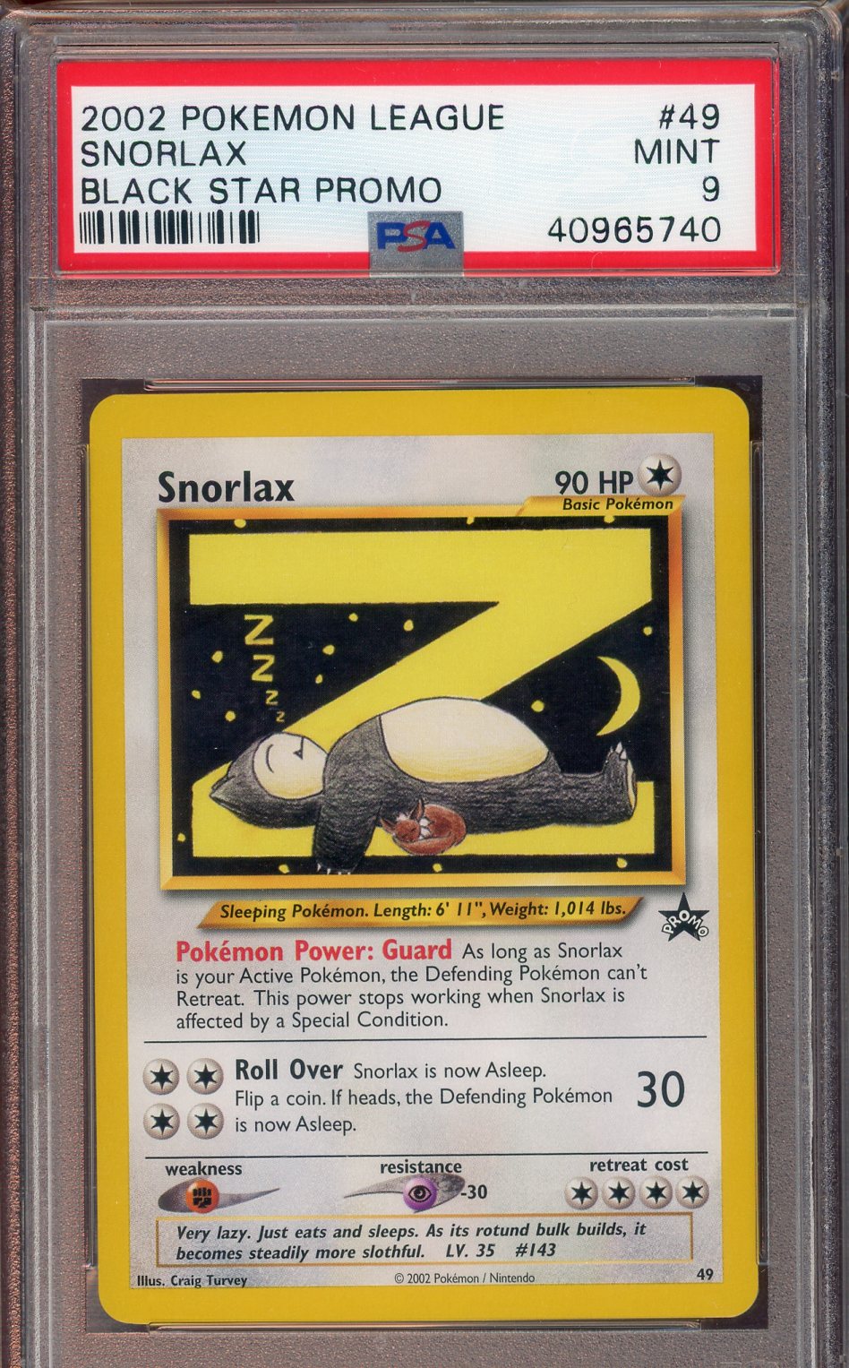 PSA 9 SNORLAX POKEMON LEAGUE PROMO