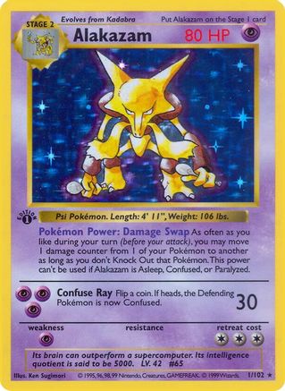 Alakazam (1) - Base Set Shadowless 1st Edition Holofoil