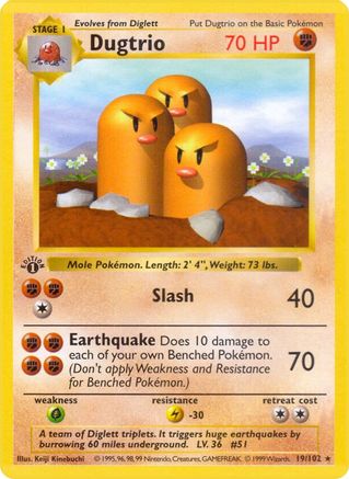 Dugtrio (19/102) - Base Set Shadowless 1st Edition