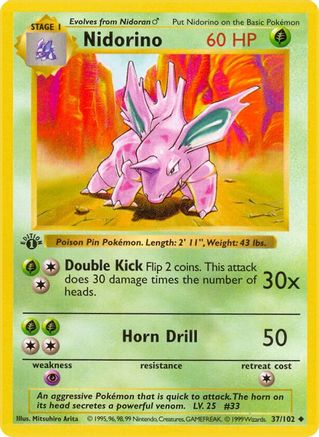 Nidorino (37/102) - Base Set Shadowless 1st Edition
