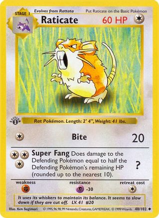 Raticate (40/102) - Base Set Shadowless 1st Edition