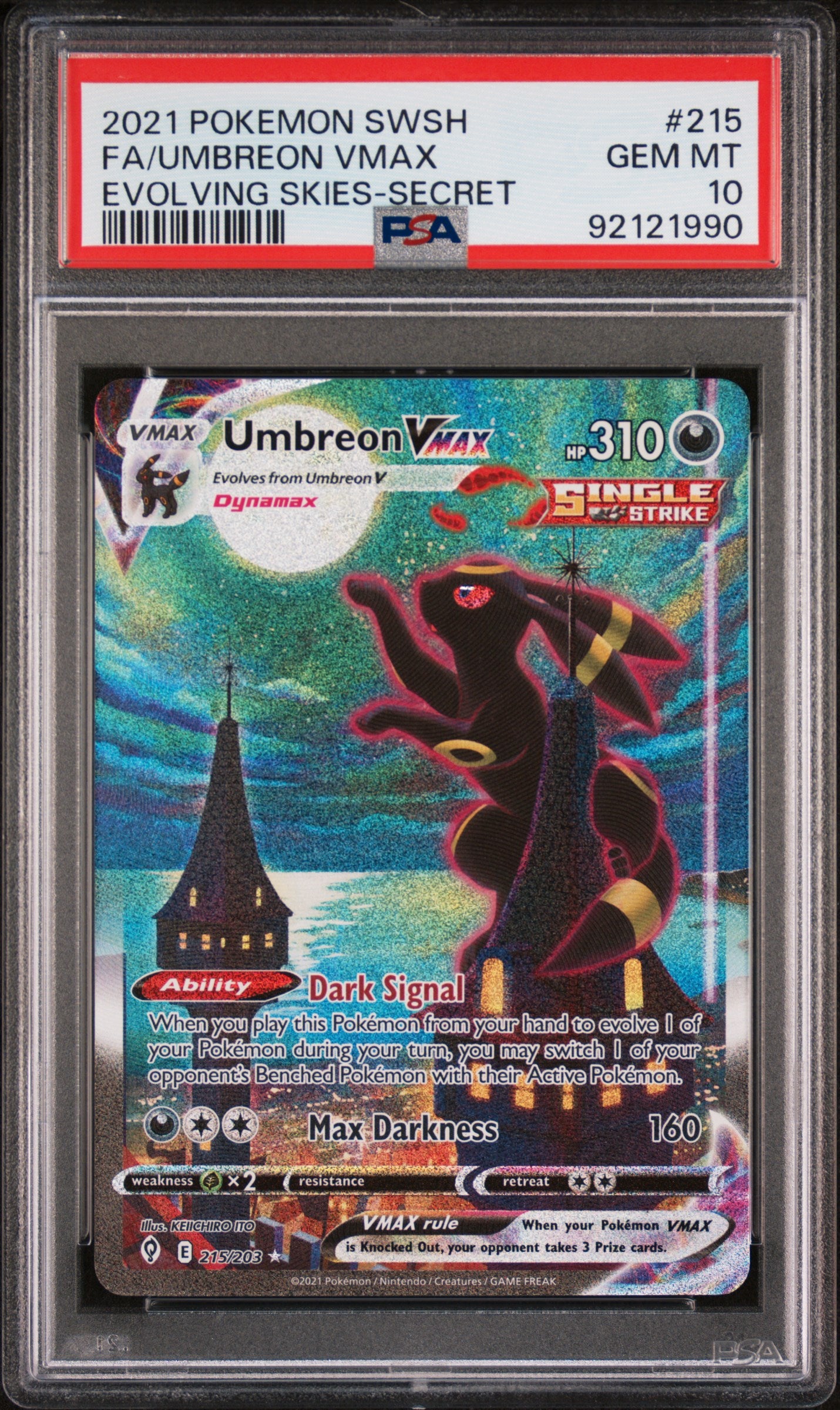 PSA 10 FA/UMBREON VMAX EVOLVING SKIES-SECRET