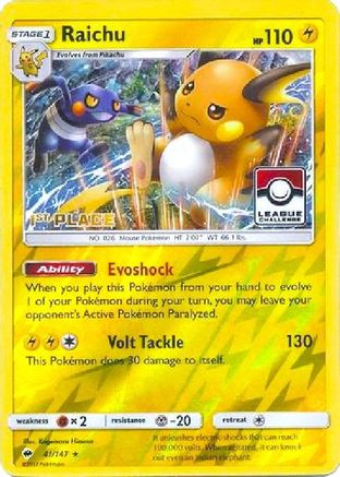 Raichu (League Challenge) [1st Place] (41/147) - League & Championship Cards Reverse Holofoil
