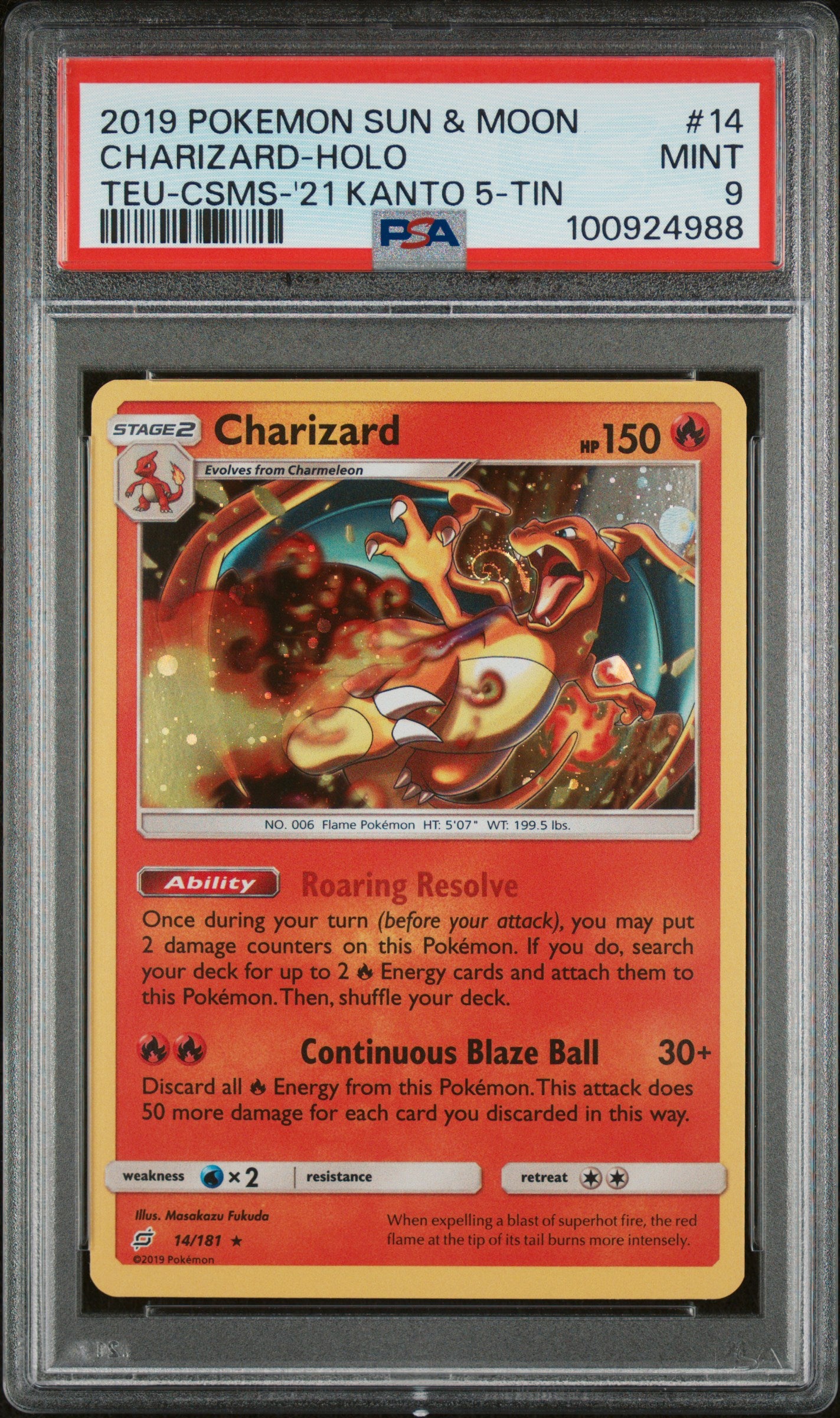 PSA 9 CHARIZARD-HOLO TEU-CSMS-'21 KANTO 5-TIN