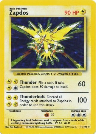 PSA 9Zapdos #16/102 Base Set Unlimited