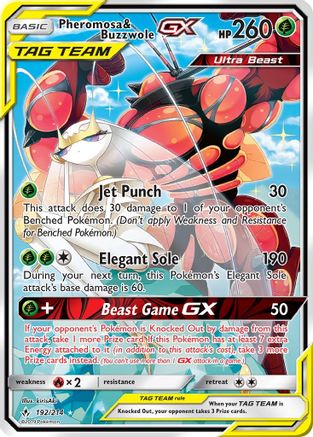 Pheromosa & Buzzwole GX  (Alternate Full Art) (192/214) - SM  Unbroken Bonds Holofoil
