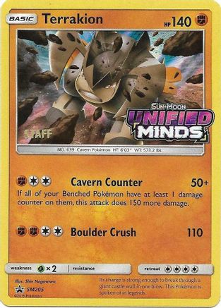 Terrakion (Prerelease) [Staff] (SM205) - SM Promos Holofoil
