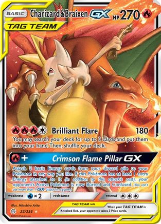 Charizard & Braixen GX (22/236) - SM  Cosmic Eclipse Holofoil