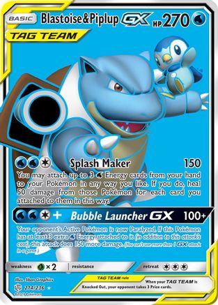 Blastoise & Piplup GX (Full Art) (214/236) - SM  Cosmic Eclipse Holofoil