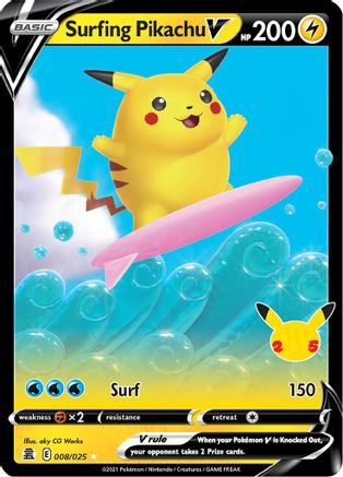 Surfing Pikachu V (8/025) - Celebrations Holofoil