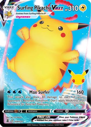 Surfing Pikachu VMAX (9/025) - Celebrations Holofoil