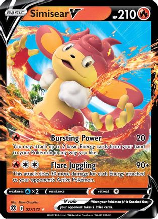 Simisear V (27/172) - SWSH09 Brilliant Stars Holofoil